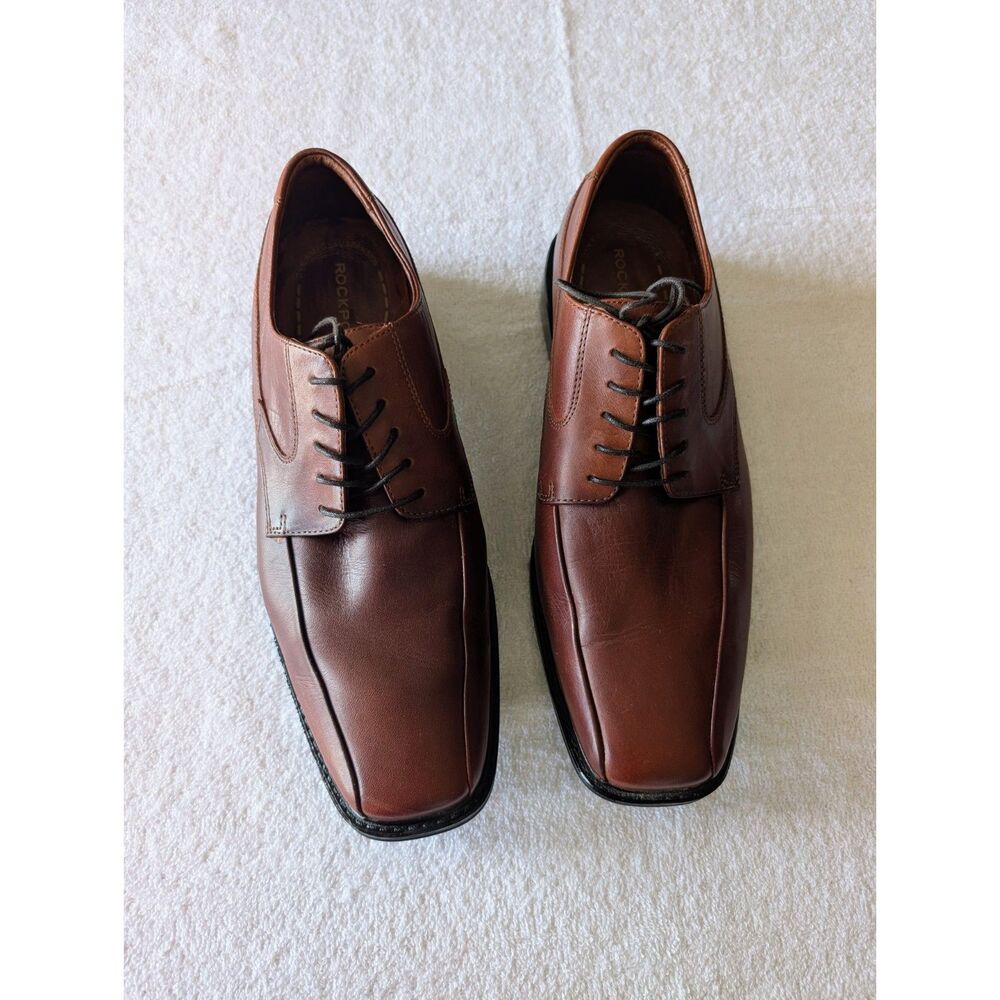 Rockport Mens 10.5W Brown Leather Square Toe Lace Up Dress Shoes
